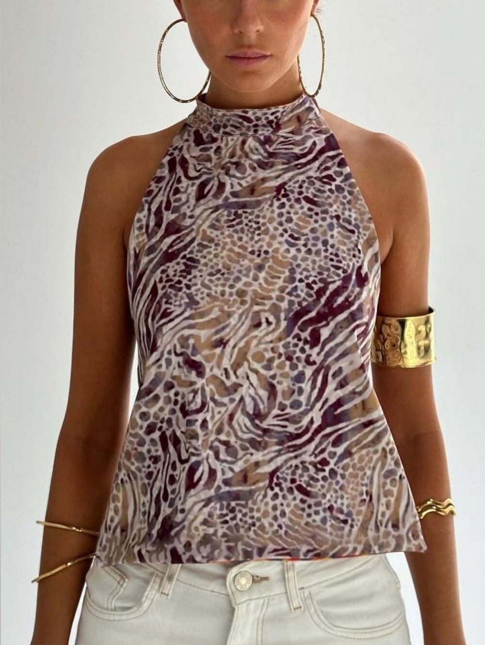 Neutral & Mauve Animal Print Halter Tank Top - Picture 4 of 6